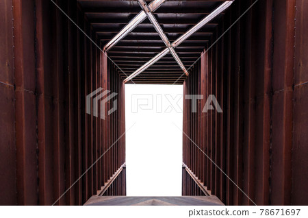Entrance of industrial rusty warehouse building 78671697