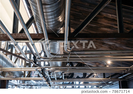 Ceiling structure with steel ventilation pipe and pipe systems 78671714
