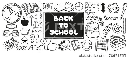 Back to School doodles banner, hand drawn with thin line 78671765