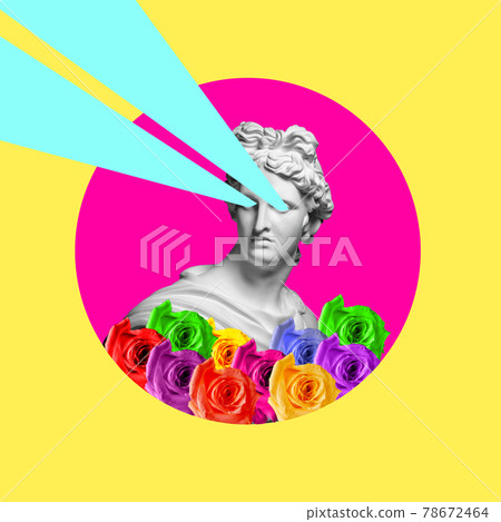 Modern conceptual art collage with ancient statue. Contemporary art. 78672464