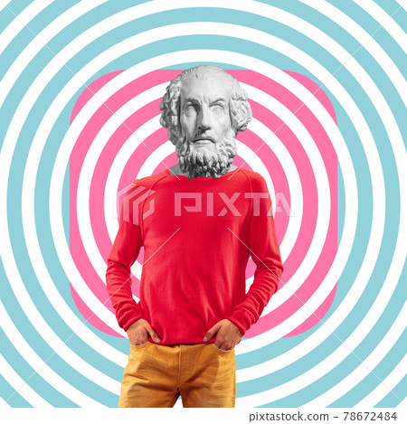 Contemporary art collage. Young man headed of antique statue head. 78672484