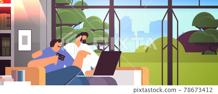 young couple with credit card using laptop online shopping concept man woman ordering goods together young couple with credit card using laptop online shopping concept man woman ordering goods together 78673412