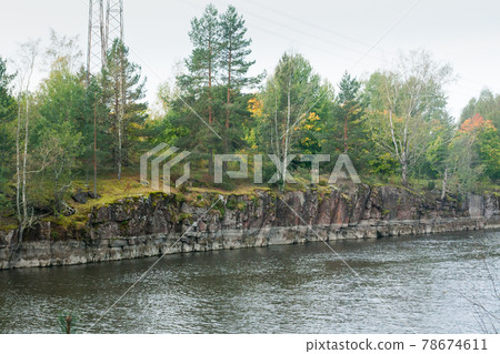 Autumn landscape of Kymijoki river waters in Finland, Kymenlaakso, Kouvola. 78674611