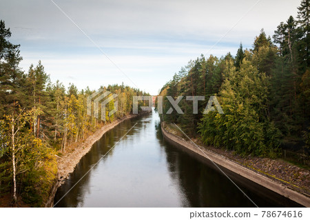 Autumn landscape of Kymijoki river waters in Finland, Kymenlaakso, Kouvola. 78674616