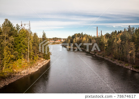 Autumn landscape of Kymijoki river waters in Finland, Kymenlaakso, Kouvola. Autumn landscape of Kymijoki river waters in Finland, Kymenlaakso, Kouvola. 78674617