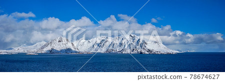 Lofoten islands and Norwegian sea in winter, Norway 78674627