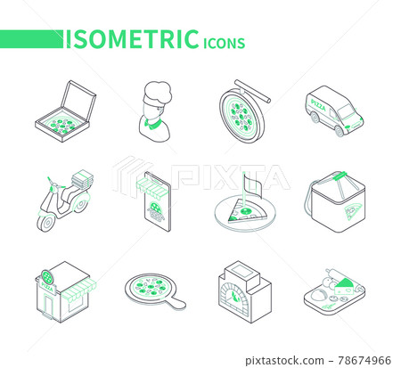 Pizza delivery - modern line isometric icons set Pizza delivery - modern line isometric icons set 78674966