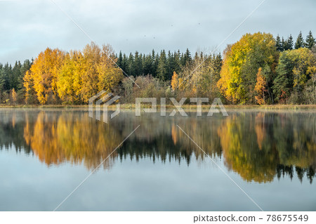 Beautiful autumn landscape of Kymijoki river waters. Finland, Kymenlaakso, Kouvola Beautiful autumn landscape of Kymijoki river waters. Finland, Kymenlaakso, Kouvola 78675549