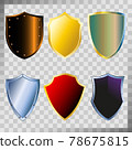 Set of shields for protection isolated on transparent background. Vector image. 78675815