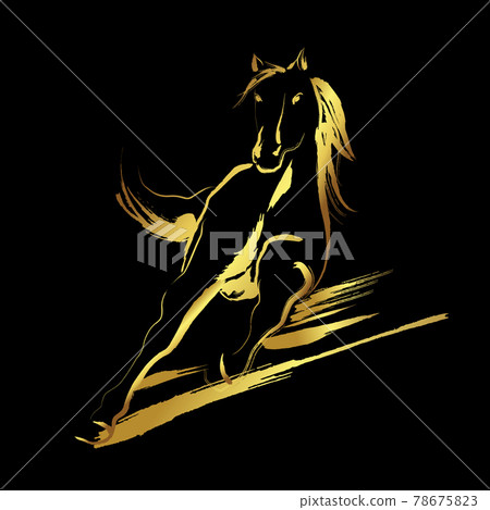 Golden horse with golden brush stroke isolate on black 78675823