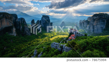 Sunset over monasteries of Meteora Sunset over monasteries of Meteora 78675994