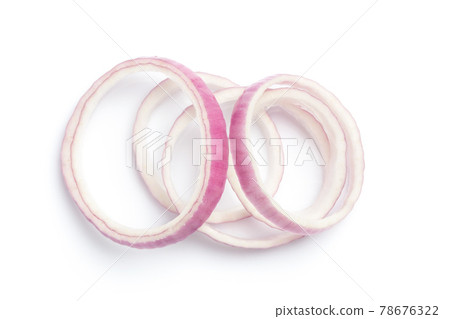 Top view Red sliced onion isolated on white background Top view Red sliced onion isolated on white background 78676322