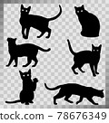 Cats in different poses, vector set of black silhouettes on a white background. EPS-10. 78676349