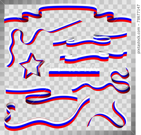 Set of ribbons with the Russian flag, vector collection of decorative elements, for the national day of Russia and February 23, EPS 10 on a transparent background. 78677147
