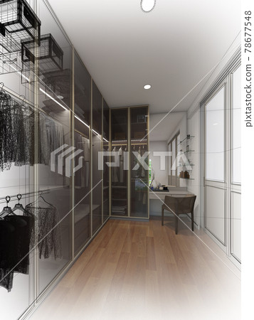 sketch design of interiorwalk-in closet,3d rendering 78677548