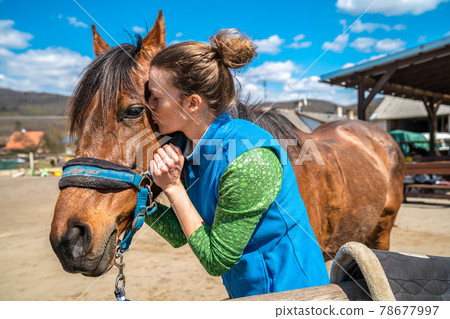 portrait of a horse with a young woman portrait of a horse with a young woman 78677997