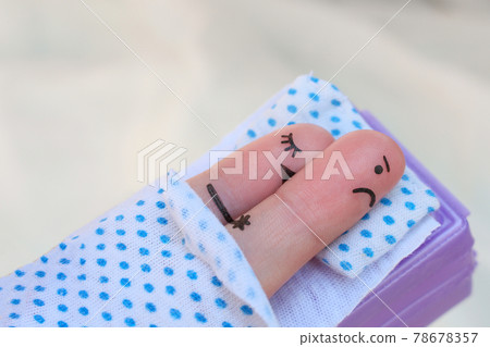 Fingers art of couple. At man problem in bed. 78678357