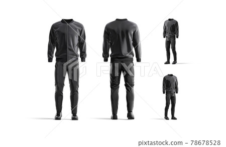 Blank black sport tracksuit mockup, different views 78678528