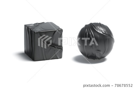 Blank black leather ball and cube mockup set 78678552