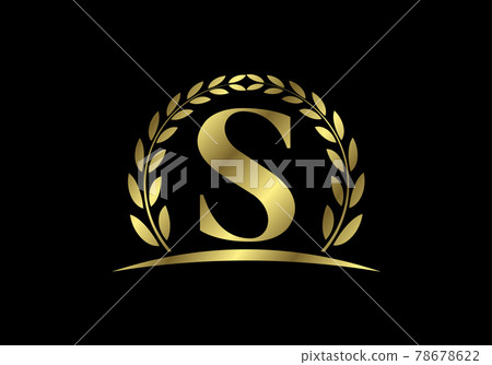 Golden letters S with a golden laurel wreath. English alphabet, vector illustration Golden letters S with a golden laurel wreath. English alphabet, vector illustration 78678622