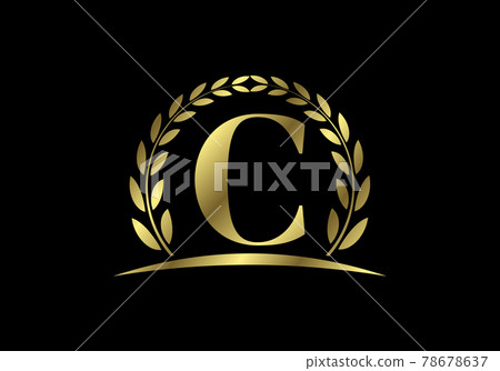Golden letters C with a golden laurel wreath. English alphabet, vector illustration Golden letters C with a golden laurel wreath. English alphabet, vector illustration 78678637