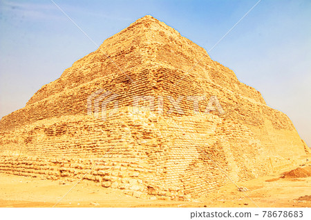 The Djoser Pyramid, the first pyramid erected in the Sahara desert, Egypt. Step Pyramid in Saqqara The Djoser Pyramid, the first pyramid erected in the Sahara desert, Egypt. Step Pyramid in Saqqara 78678683