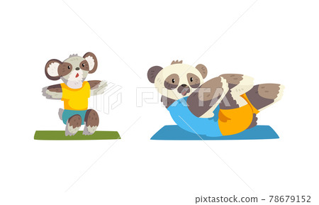 Cute Animals Wild Animals Doing Sports Set, Panda Bear Doing Sit Up and Koala Bear Doing Squats Cartoon Vector Illustration Cute Animals Wild Animals Doing Sports Set, Panda Bear Doing Sit Up and Koala Bear Doing Squats Cartoon Vector Illustration 78679152