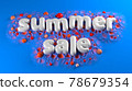 Summer Sale bright white glossy letters on a blue abstract background. 3d illustration 78679354