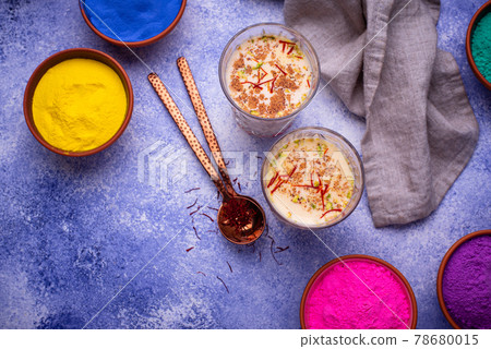 Traditional Indian drink thandai with saffron 78680015