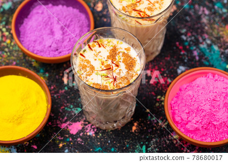 Traditional Indian drink thandai with saffron 78680017