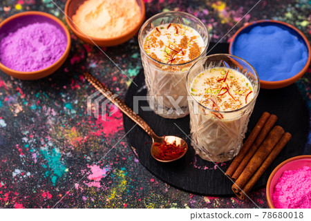 Traditional Indian drink thandai with saffron 78680018