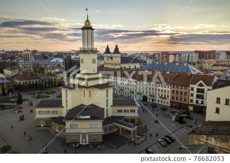 The historic center of Ivano-Frankivsk city, Ukraine, with city 78682053