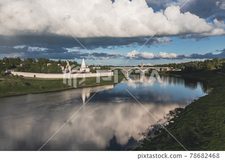 Aerial view of Assumption (Uspensky) Monastery on sunny summer day. Staritsa, Tver Oblast, Russia. Aerial view of Assumption (Uspensky) Monastery on sunny summer day. Staritsa, Tver Oblast, Russia. 78682468