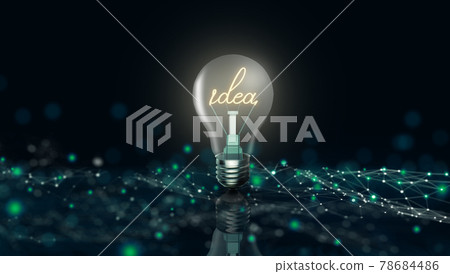 Glowing light bulb with the word idea on digital business technology background. Business bright idea, Creative and innovation inspiration Concept. 3D Render. 78684486