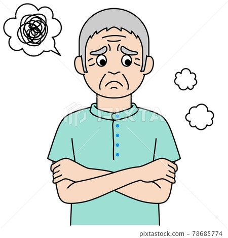 雙臂交叉表情困難的老人[彩色插圖] 78685774