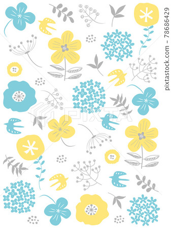 Scandinavian flower pattern_blue / yellow vertical 881 78686429