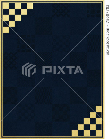 Navy blue and golden checkered Japanese style frame 78687782