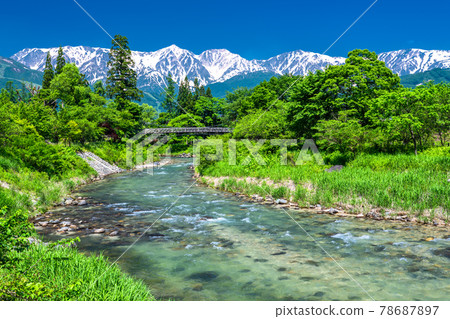 《長野縣》北阿爾卑斯和清新的綠色風景，白馬村 78687897