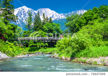 《長野縣》北阿爾卑斯和清新的綠色風景，白馬村 78687898