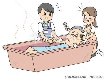 Male and female staff and senior men who provide home-visit bathing services 78688463