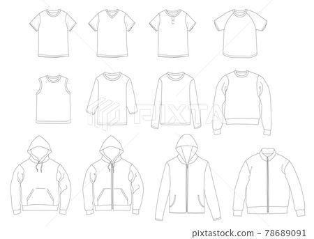 Outerwear, tops, T-shirt fashion line drawing illustration material 78689091