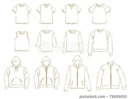 Outerwear, tops, T-shirt fashion hand-painted style line drawing illustration material 78689093