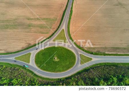 Aerial view of circle crossroad Aerial view of circle crossroad 78690372