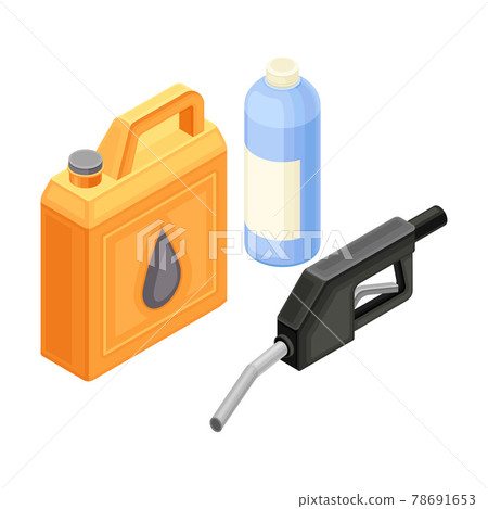 Canister and Bottle with Oil or Petroleum Isometric Vector Illustration 78691653