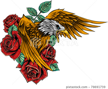 vector illustraion of eagle with flower roses 78691739