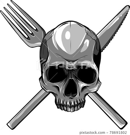 Human Skull with a Spoon and Fork. Illustration for design Human Skull with a Spoon and Fork. Illustration for design 78691802