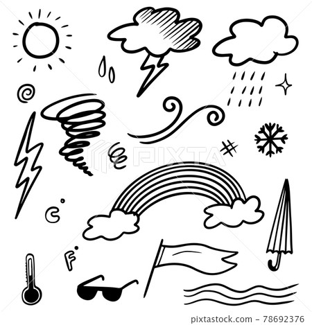Collection of hand drawn doodle weather icons isolated on white background Collection of hand drawn doodle weather icons isolated on white background 78692376