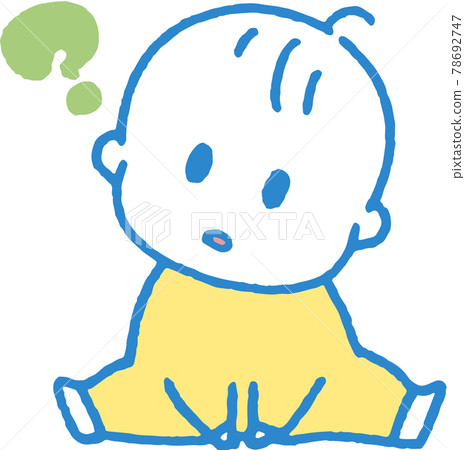 嬰兒坐著彎曲脖子的插圖（主線顏色藍色） 78692747