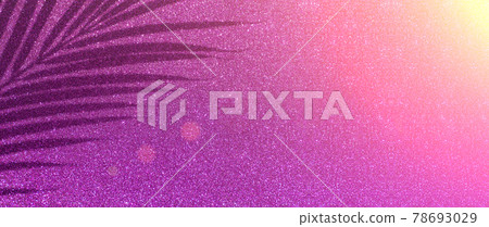 Glitter tropical banner background. Shadow of a tropical branch of a palm tree on a colored glowing glitter background. Party, glamor, celebration, beauty, fashion concept 78693029