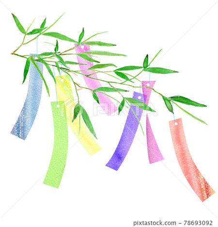 Watercolor illustration of bamboo leaves and strips in the image of Tanabata Watercolor illustration of bamboo leaves and strips in the image of Tanabata 78693092